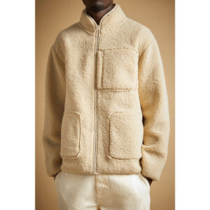 OAK + FORT Beige Fleece Full-Zip Barn Jacket XL Sherpa Oversized Chore Coat